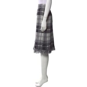 NWT $450 St. John Black White Plaid Fringe Hem Skirt Size 8